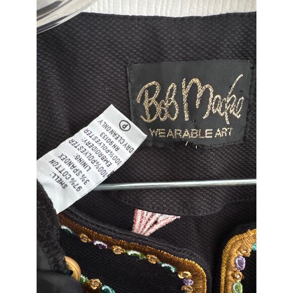 Bob Mackie wearable art black coat embroidered Elephants gold logo buttons large - Picture 11 of 16